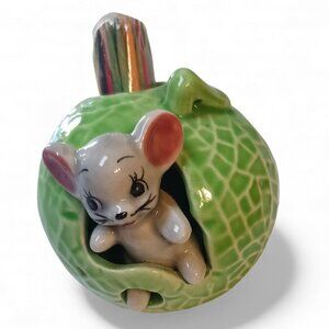 RARE! Vintage  MCM  Mouse Cabbage Toothpick Holder + Original Japan Tooth Picks